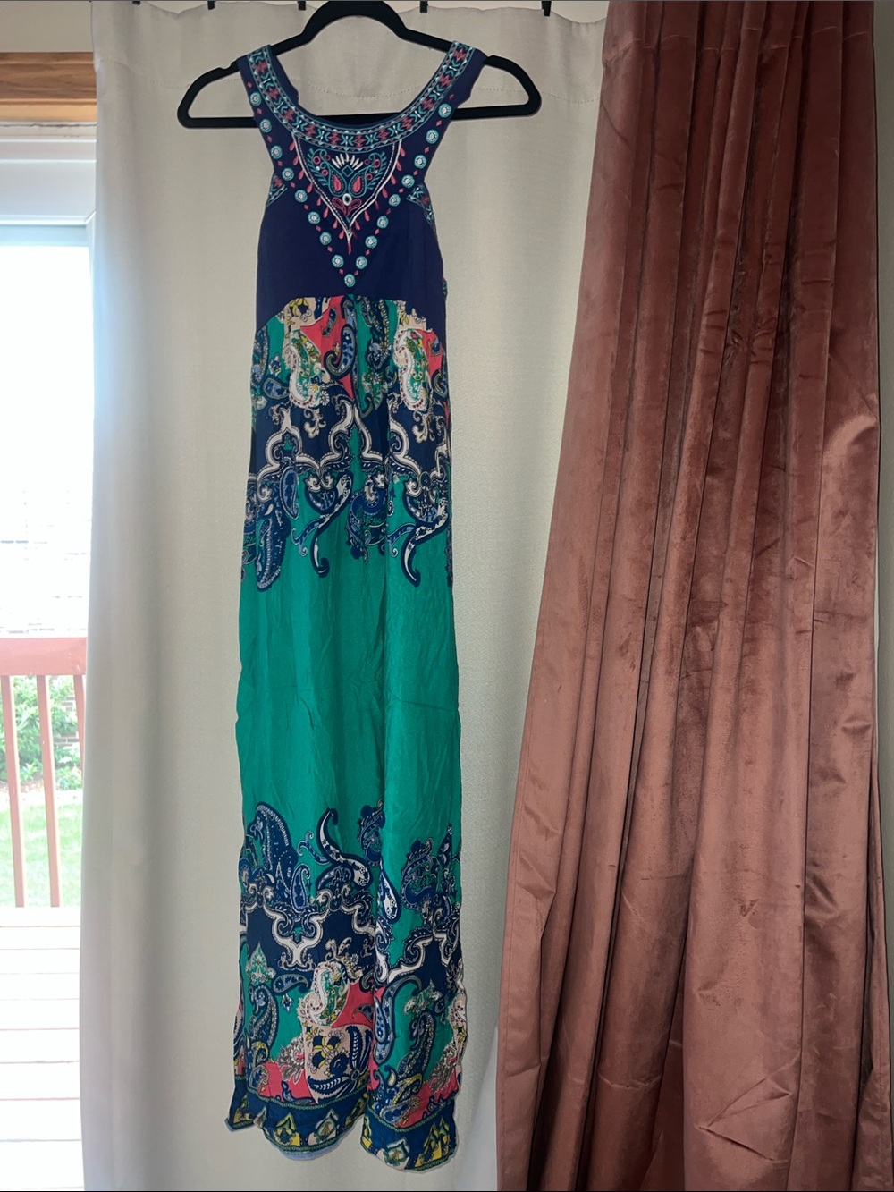 Flying Tomato Navy and Teal Embroidered Paisley Maxi Dress size M